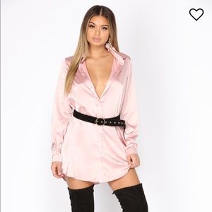 Satin Shirt Dress - Blush